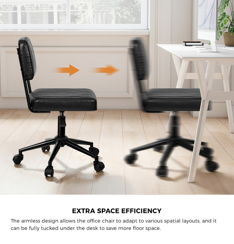 Oikiture Mid Back Office Chair Swivel Computer Seat Leather Black