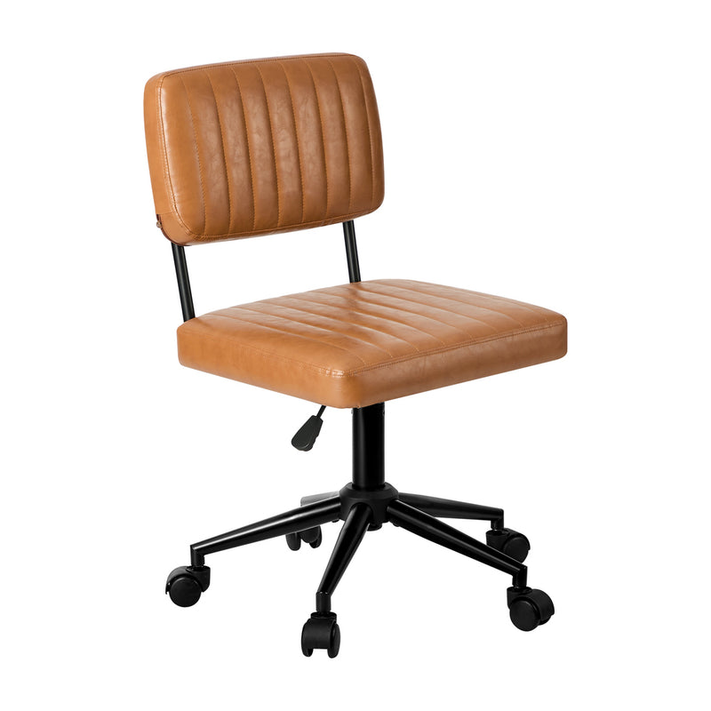 Oikiture Mid Back Office Chair Swivel Computer Seat Leather Brown