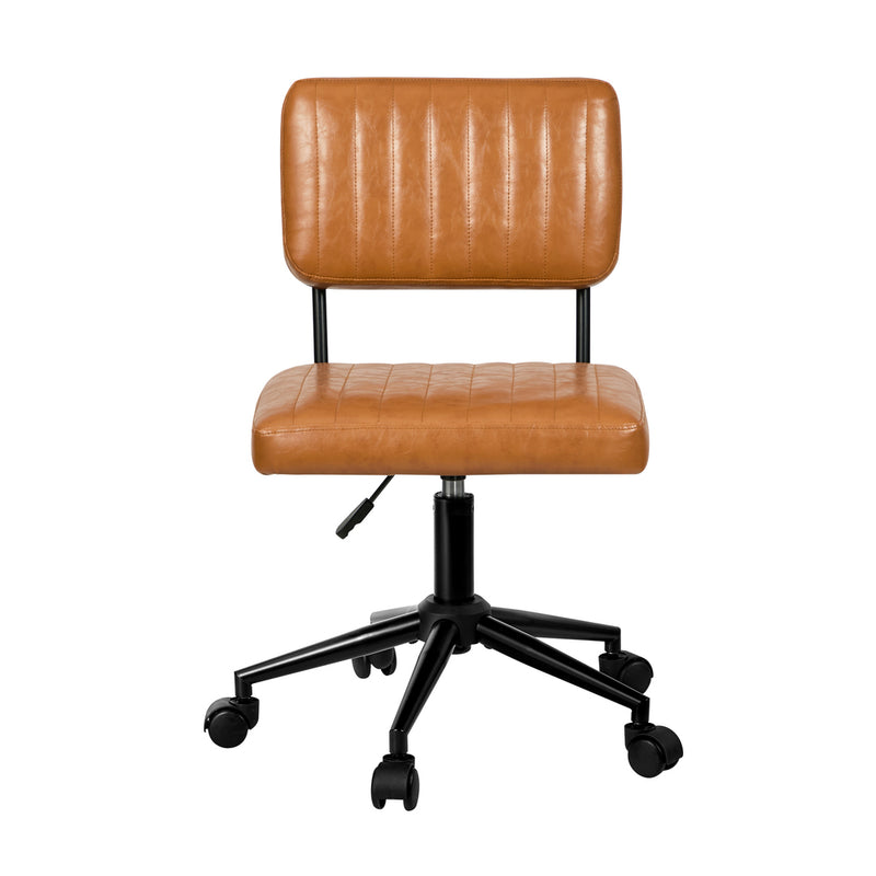 Oikiture Mid Back Office Chair Swivel Computer Seat Leather Brown