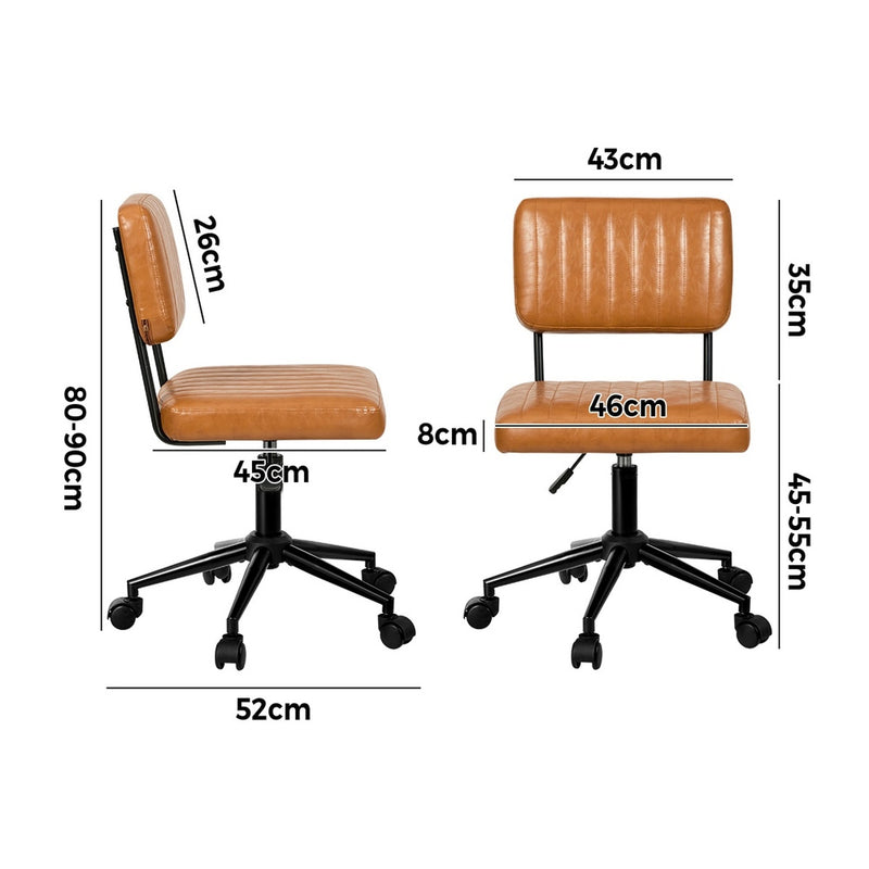 Oikiture Mid Back Office Chair Swivel Computer Seat Leather Brown