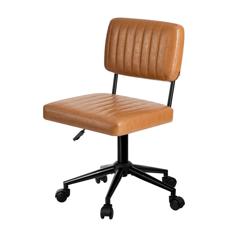 Oikiture Mid Back Office Chair Swivel Computer Seat Leather Brown