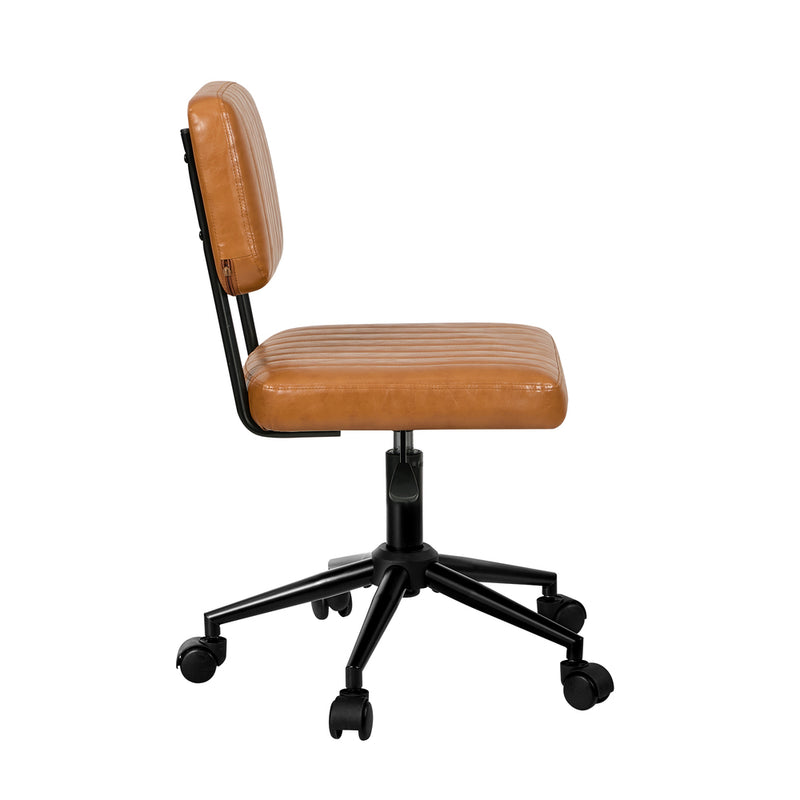 Oikiture Mid Back Office Chair Swivel Computer Seat Leather Brown