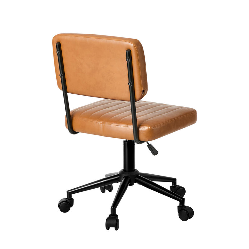 Oikiture Mid Back Office Chair Swivel Computer Seat Leather Brown