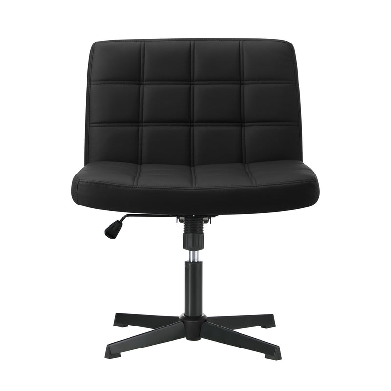 Oikiture Mid Back Office Chair Wide Seat Leather Black No Wheels