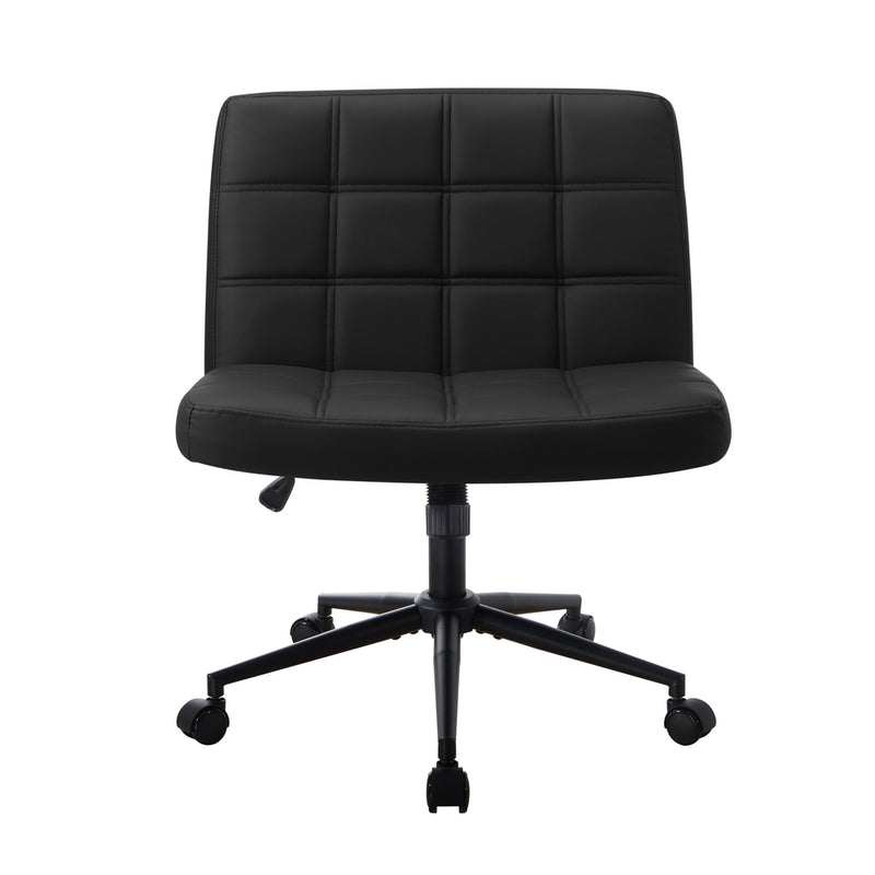 Oikiture Mid Back Office Chair Wide Seat PU Leather Black w/Wheels