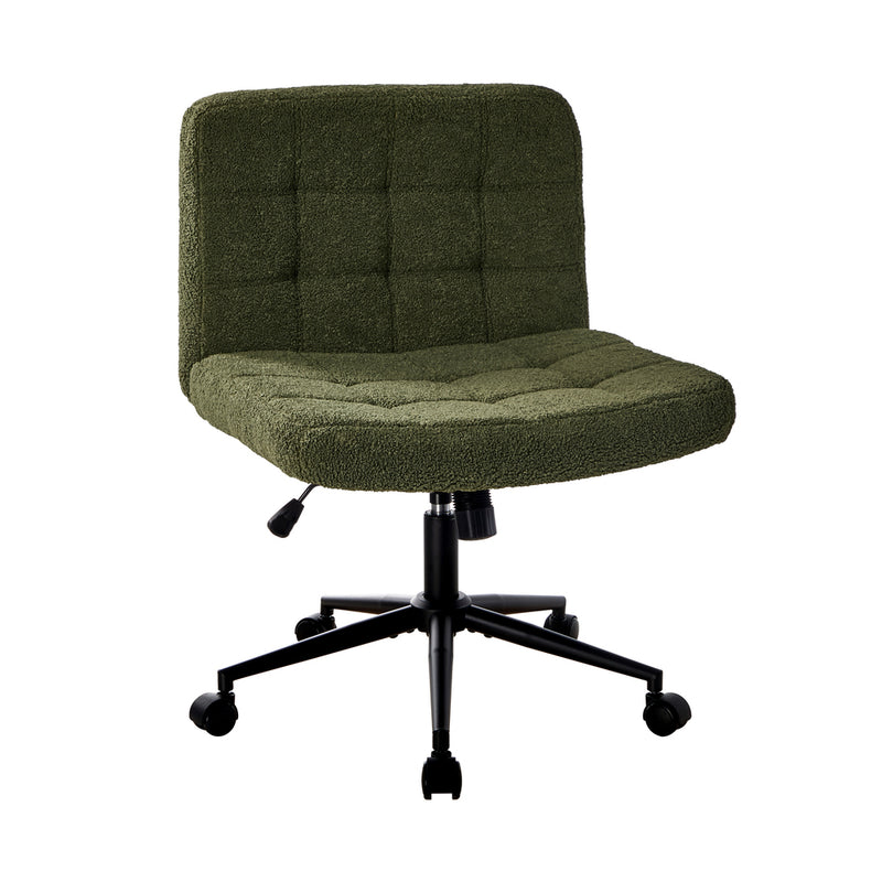 Oikiture Mid Back Armless Office Chair Wide Boucle Green with Wheels