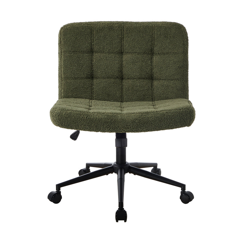 Oikiture Mid Back Armless Office Chair Wide Boucle Green with Wheels