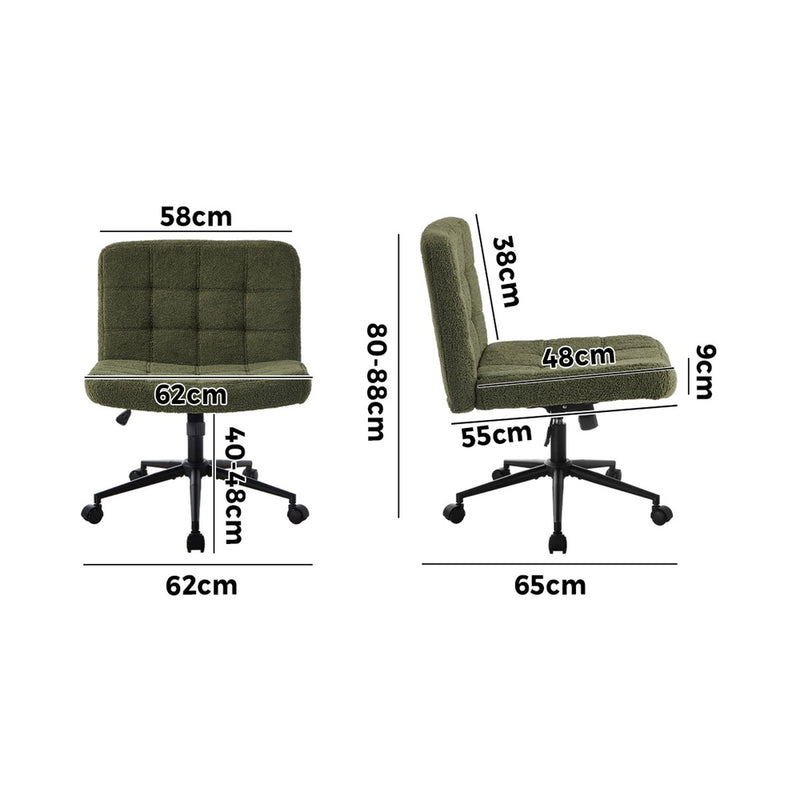 Oikiture Mid Back Armless Office Chair Wide Boucle Green with Wheels