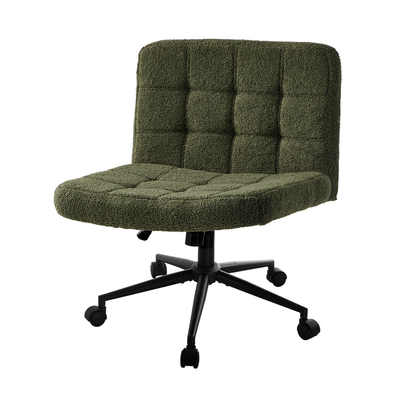 Oikiture Mid Back Armless Office Chair Wide Boucle Green with Wheels