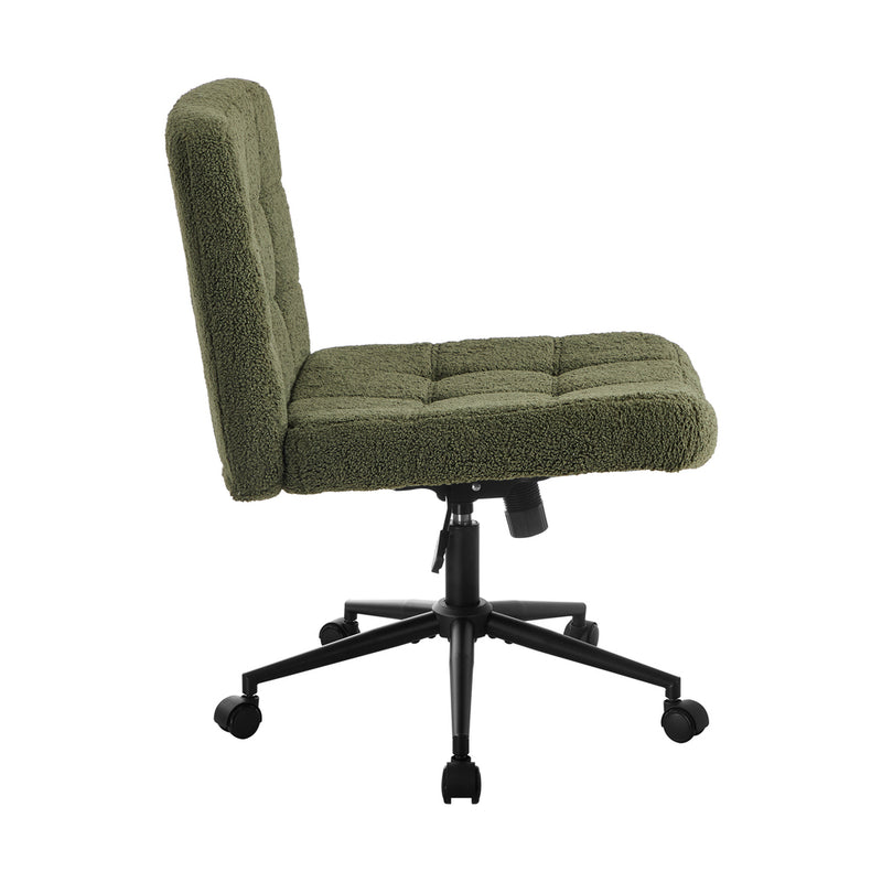 Oikiture Mid Back Armless Office Chair Wide Boucle Green with Wheels