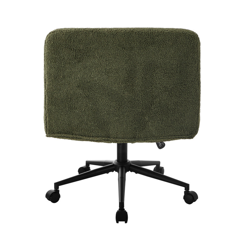 Oikiture Mid Back Armless Office Chair Wide Boucle Green with Wheels