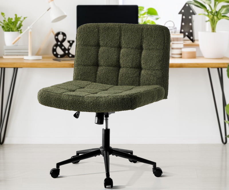 Oikiture Mid Back Armless Office Chair Wide Boucle Green with Wheels