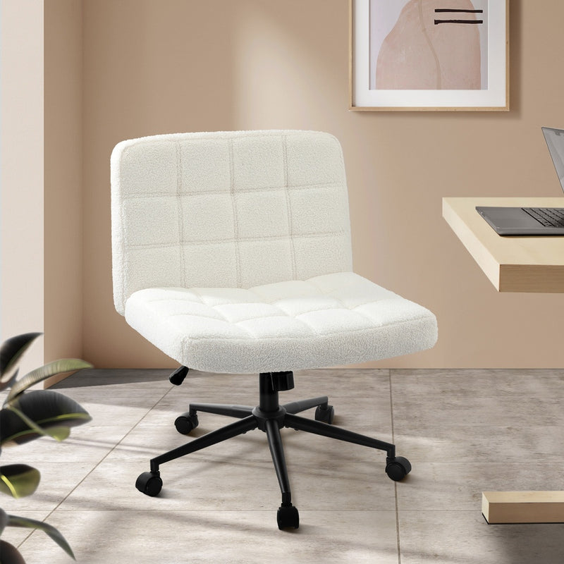 Oikiture Office Chair Wide Seat Boucle White with Wheels