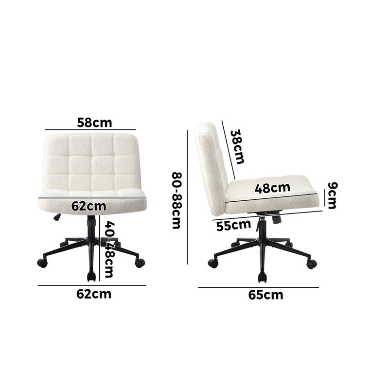 Oikiture Office Chair Wide Seat Boucle White with Wheels