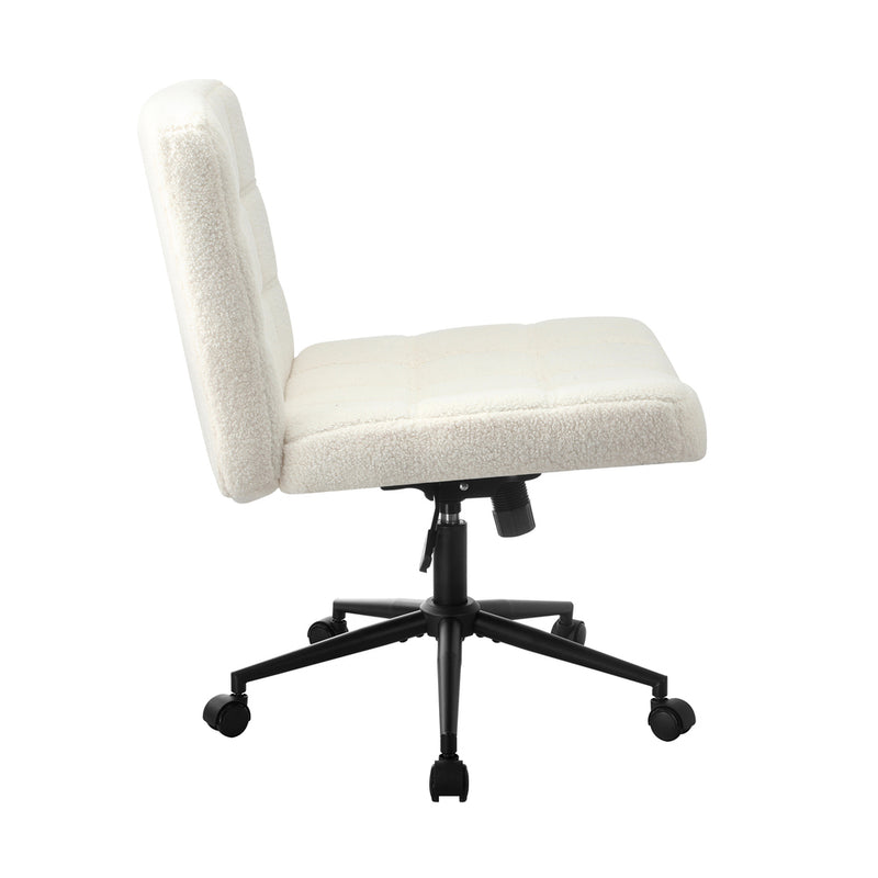 Oikiture Office Chair Wide Seat Boucle White with Wheels