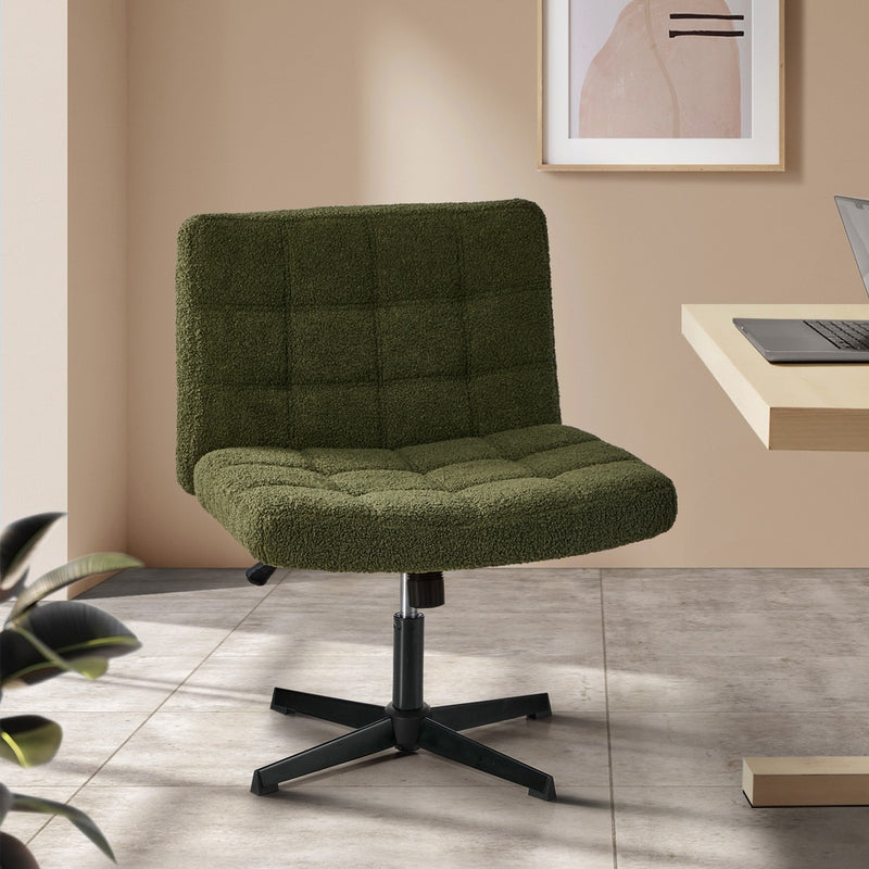 Oikiture Mid Back Armless Office Chair Wide Boucle Green No Wheels