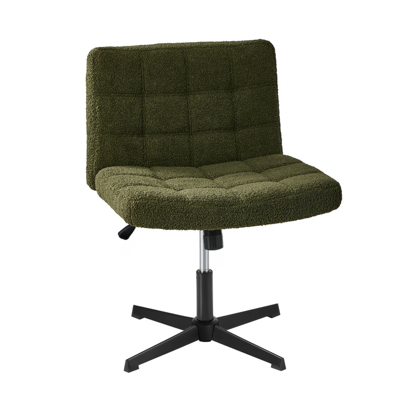 Oikiture Mid Back Armless Office Chair Wide Boucle Green No Wheels