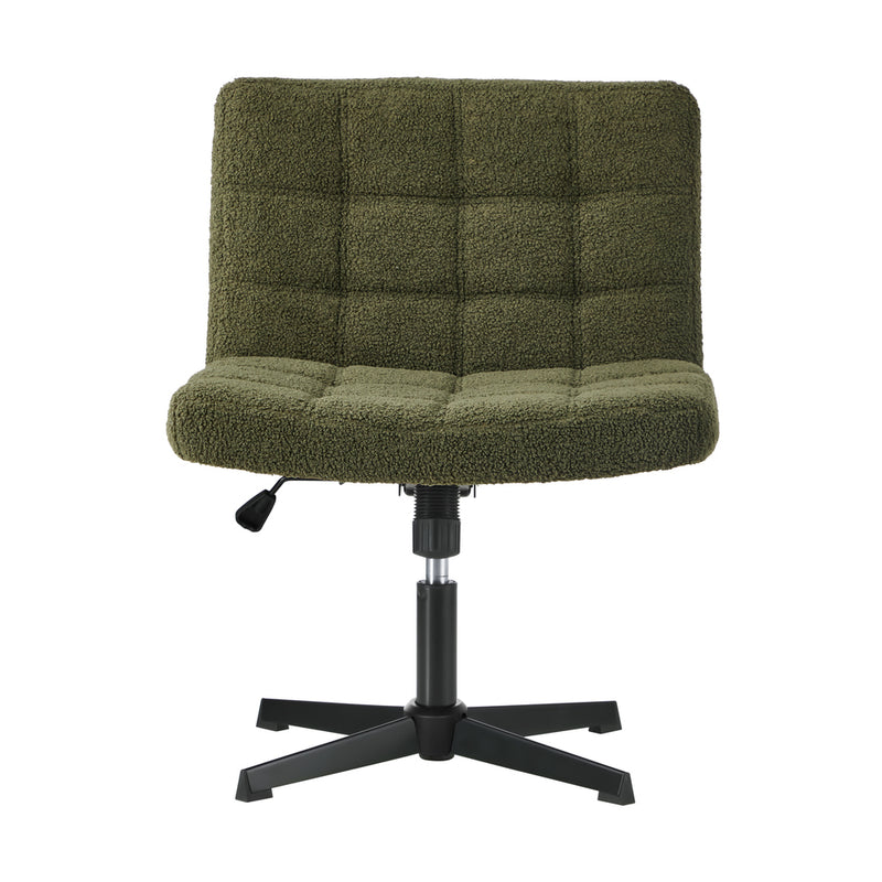 Oikiture Mid Back Armless Office Chair Wide Boucle Green No Wheels