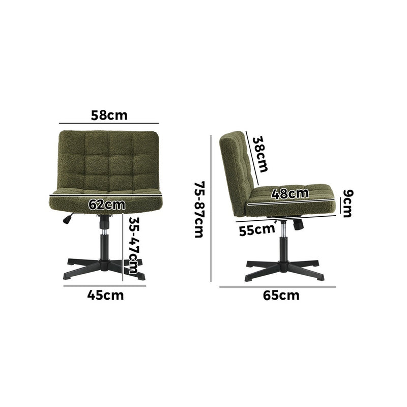 Oikiture Mid Back Armless Office Chair Wide Boucle Green No Wheels
