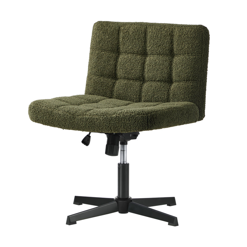 Oikiture Mid Back Armless Office Chair Wide Boucle Green No Wheels