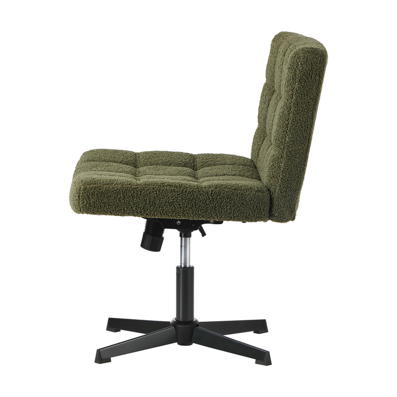 Oikiture Mid Back Armless Office Chair Wide Boucle Green No Wheels