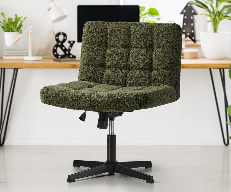 Oikiture Mid Back Armless Office Chair Wide Boucle Green No Wheels