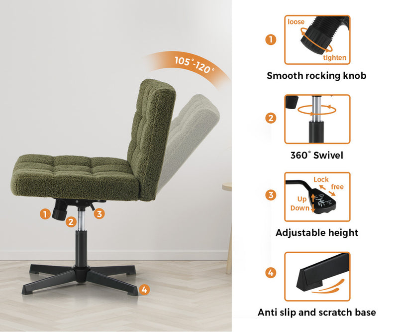 Oikiture Mid Back Armless Office Chair Wide Boucle Green No Wheels