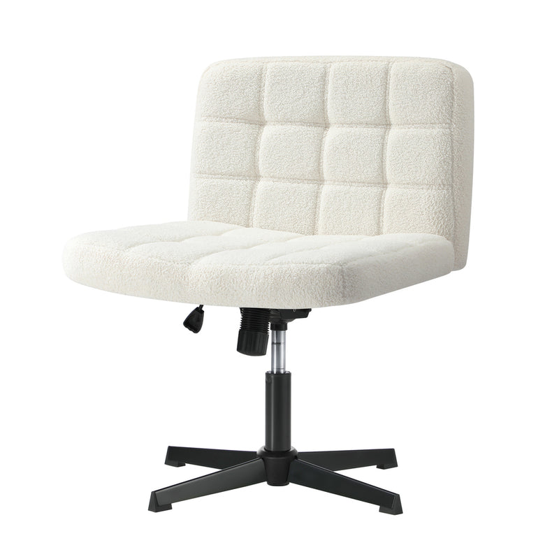 Oikiture Mid Back Office Chair Wide Seat Boucle White No Wheels