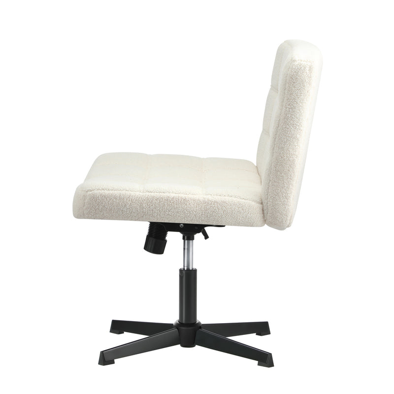 Oikiture Mid Back Office Chair Wide Seat Boucle White No Wheels