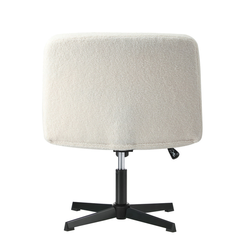 Oikiture Mid Back Office Chair Wide Seat Boucle White No Wheels