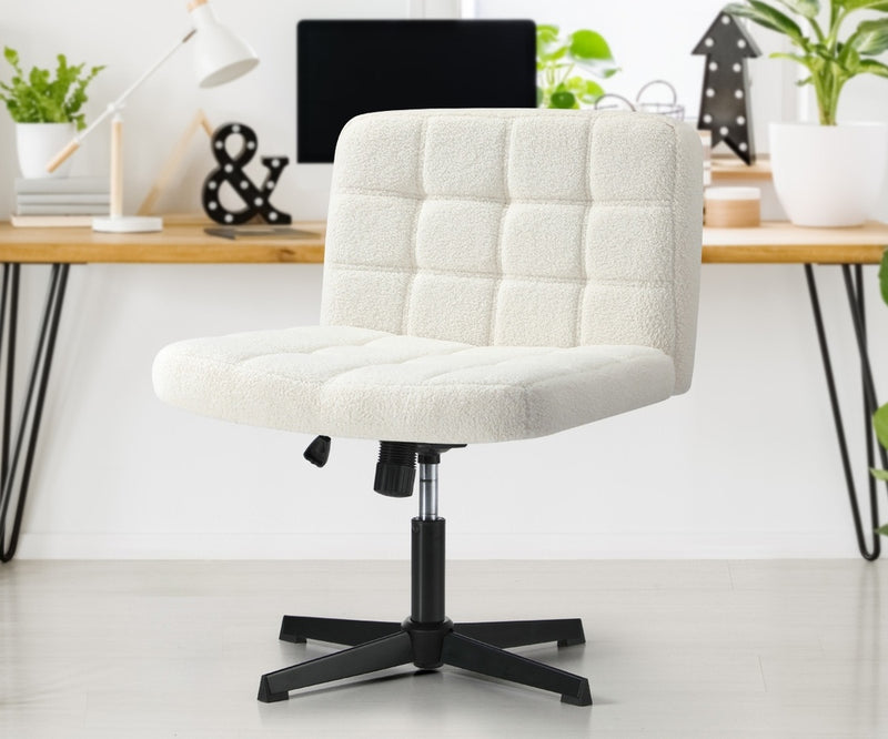 Oikiture Mid Back Office Chair Wide Seat Boucle White No Wheels