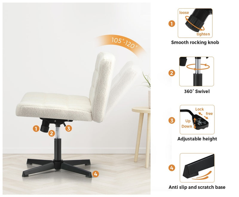 Oikiture Mid Back Office Chair Wide Seat Boucle White No Wheels