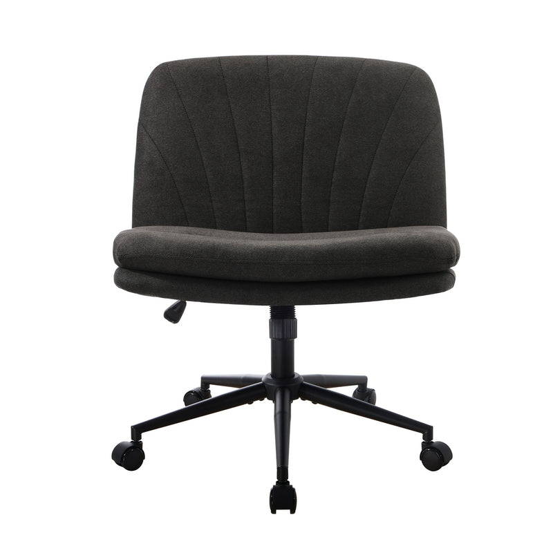 Oikiture Armless Office Chair Wide Seat Linen with Wheels Charcoal