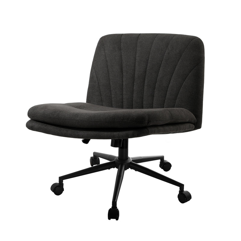 Oikiture Armless Office Chair Wide Seat Linen with Wheels Charcoal