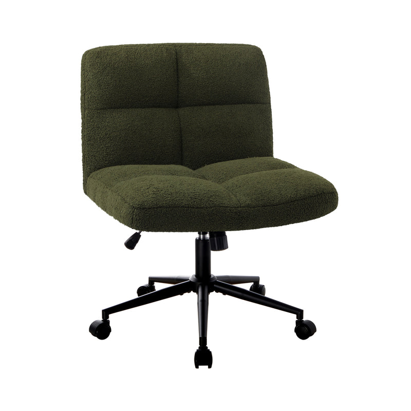 Oikiture Armless Office Chair Wide Seat with Wheels Boucle Green