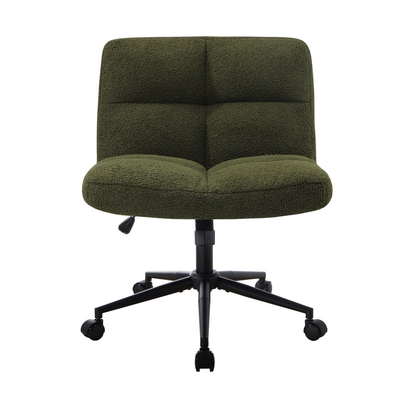 Oikiture Armless Office Chair Wide Seat with Wheels Boucle Green