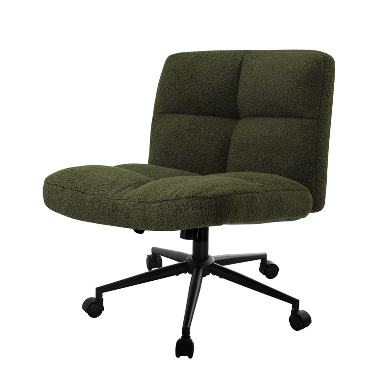 Oikiture Armless Office Chair Wide Seat with Wheels Boucle Green