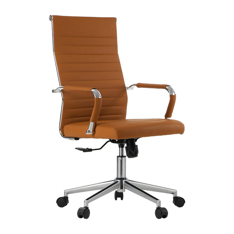Oikiture Office Chair Swivel Desk Chair High Back Leather Brown