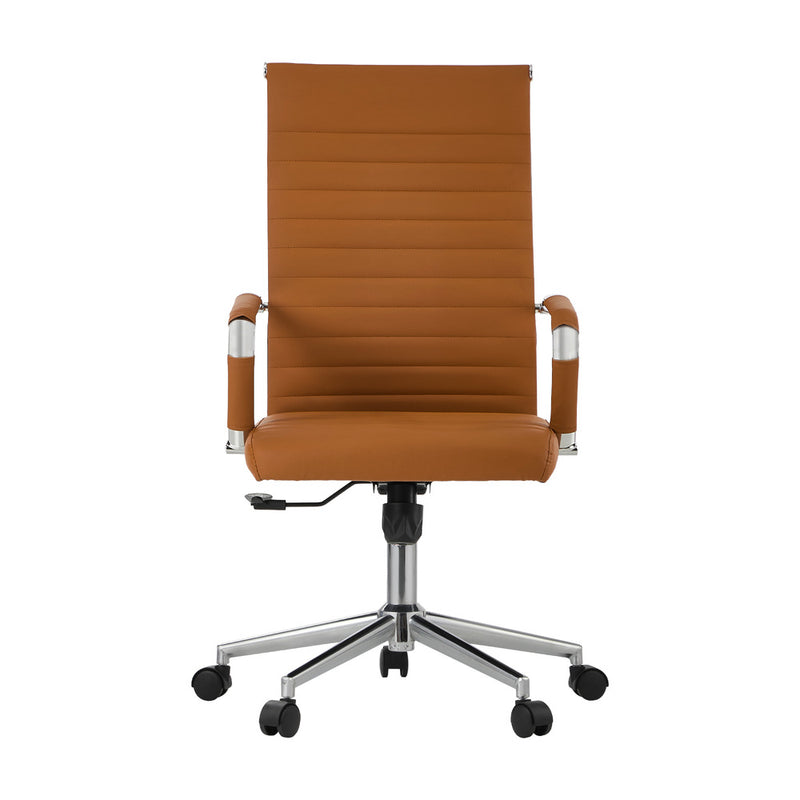 Oikiture Office Chair Swivel Desk Chair High Back Leather Brown