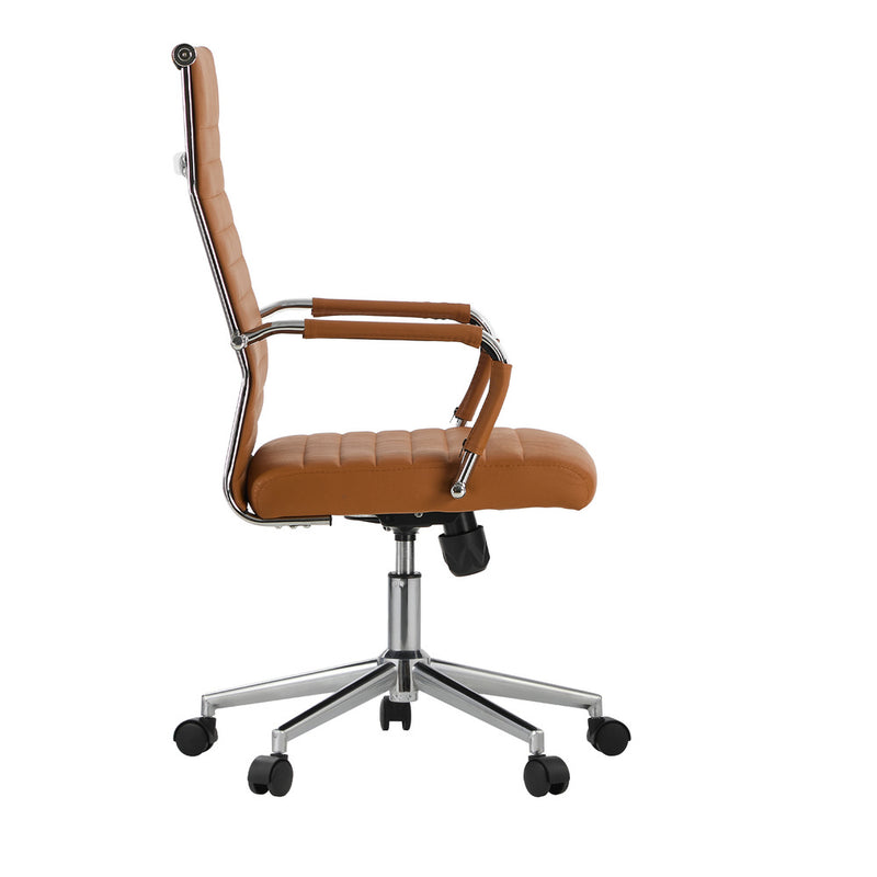Oikiture Office Chair Swivel Desk Chair High Back Leather Brown