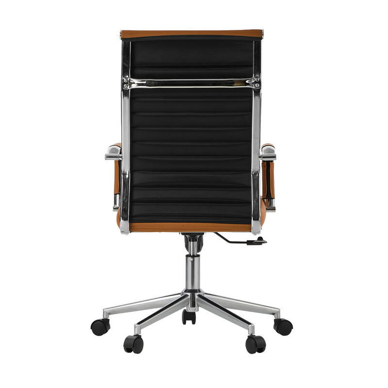 Oikiture Office Chair Swivel Desk Chair High Back Leather Brown