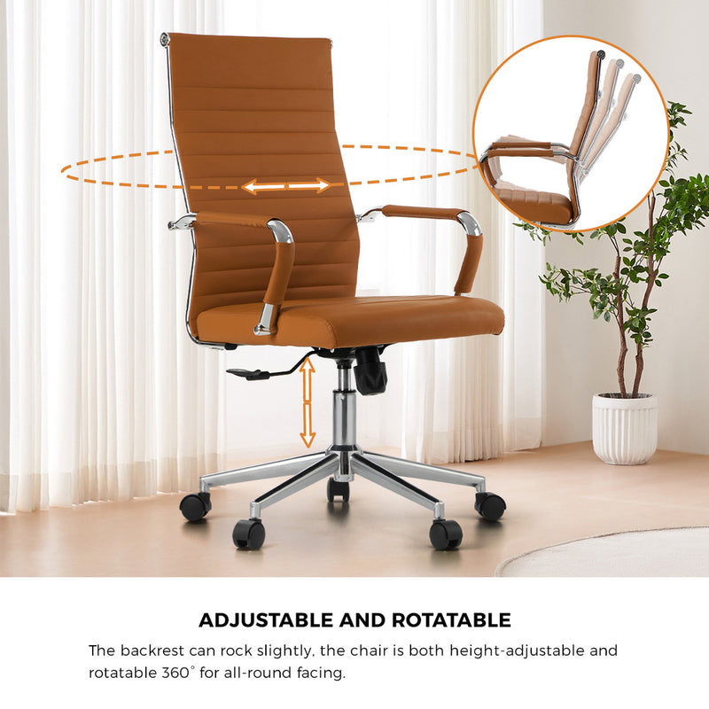Oikiture Office Chair Swivel Desk Chair High Back Leather Brown