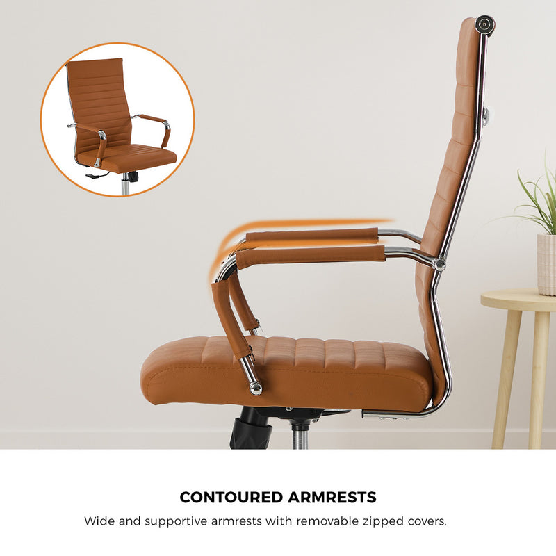 Oikiture Office Chair Swivel Desk Chair High Back Leather Brown