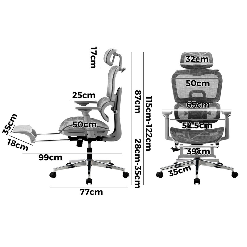 Oikiture Ergonomic Office Chair Mesh Executive Seat Grey