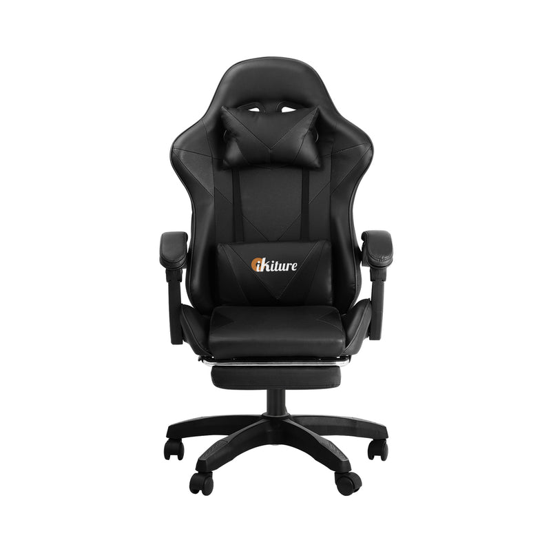 Oikiture Gaming Chair with Footrest and Massage Pillow Black