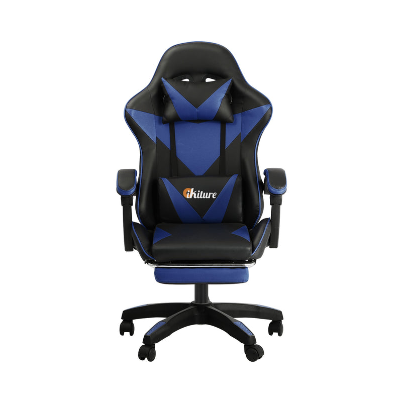 Oikiture Gaming Chair with Footrest and Massage Pillow Black&Blue