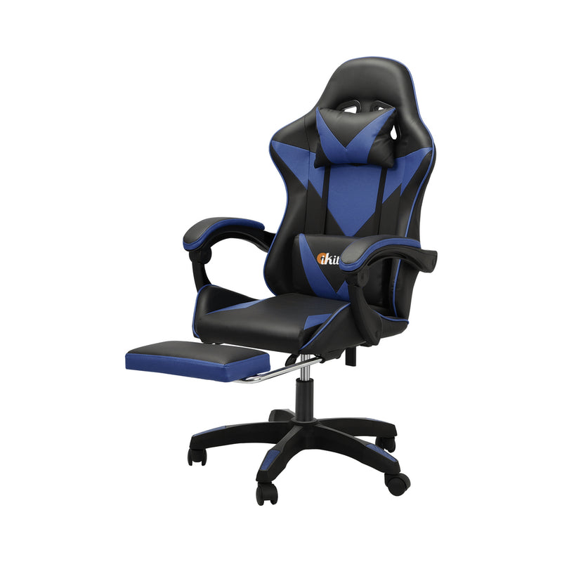 Oikiture Gaming Chair with Footrest and Massage Pillow Black&Blue