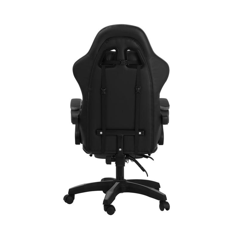 Oikiture Gaming Chair with Footrest and Massage Pillow Black&Grey