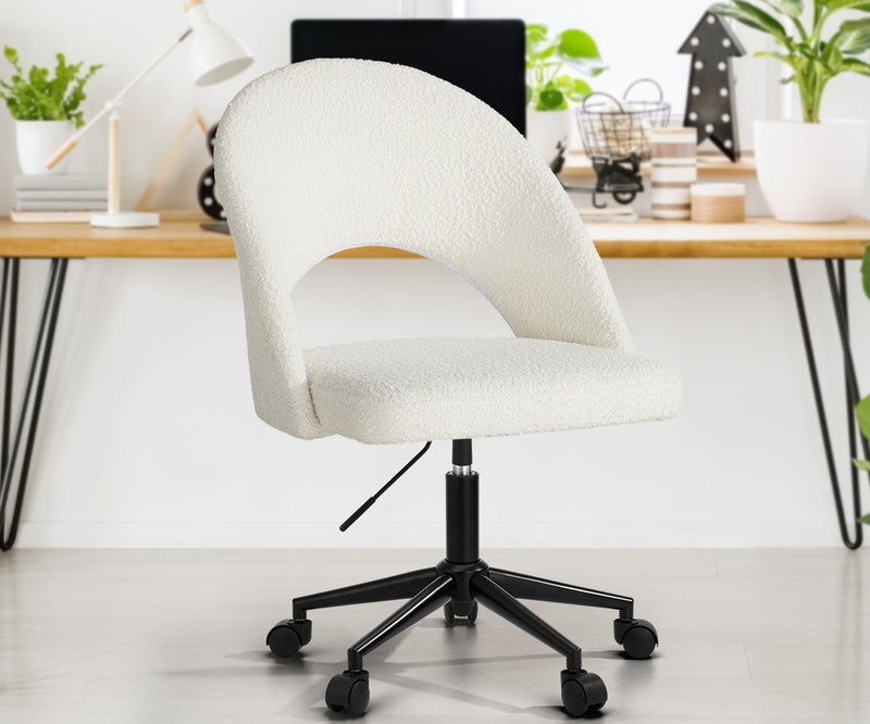 Oikiture High Back Hollow Armless Office Chair Boucle White&Black