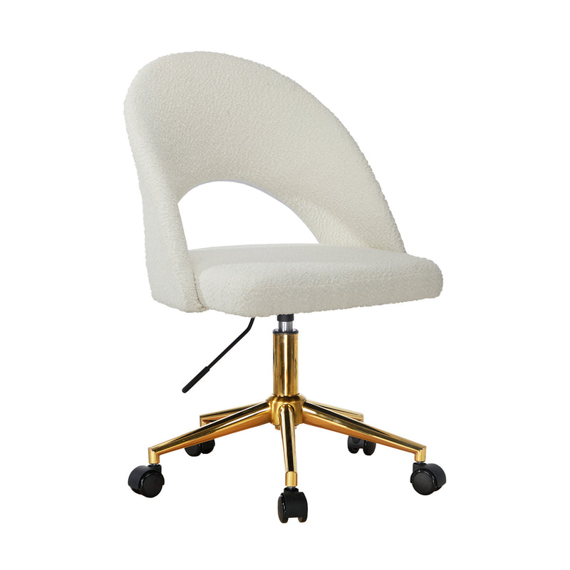 Oikiture Hollow Armless Home Office Chair Boucle White&Gold